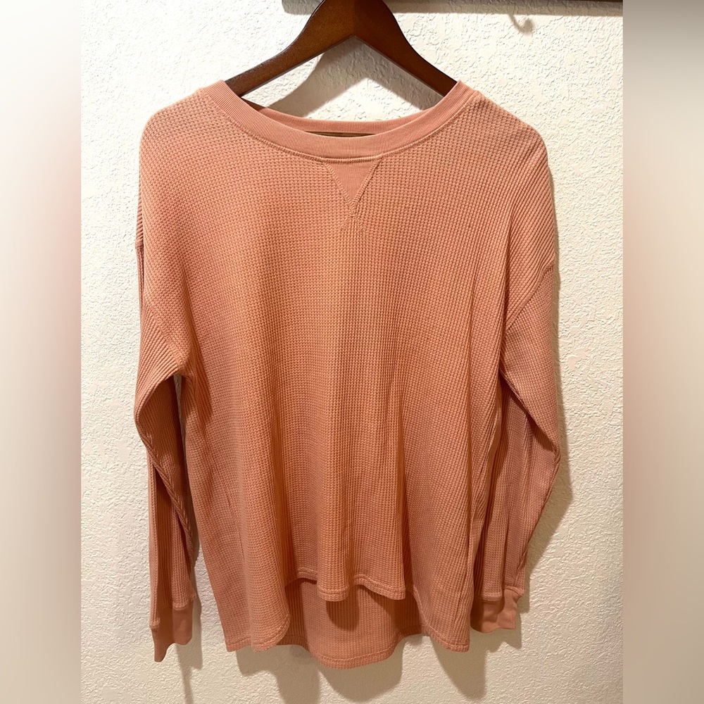 Waffle-knit pink white women’s top